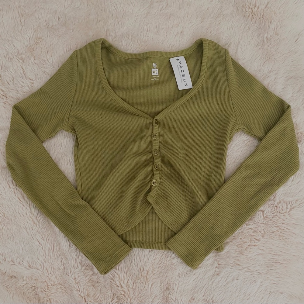 Pacsun Olive Green Button Waffle Weave Shirt. NWT!